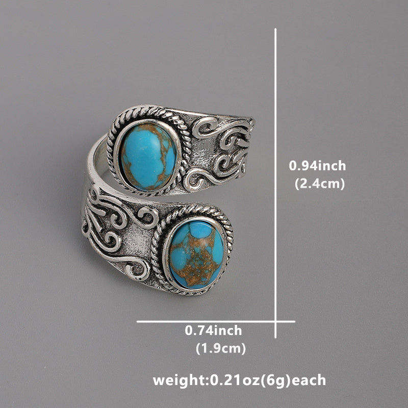 Vintage Silver Plated Turquoise Wrap Ring, Boho Style