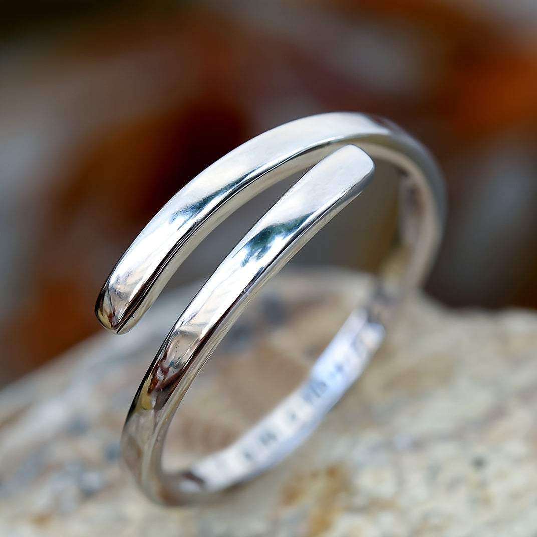 925 Sterling Silver Minimalist Carved Letter Wrap Ring