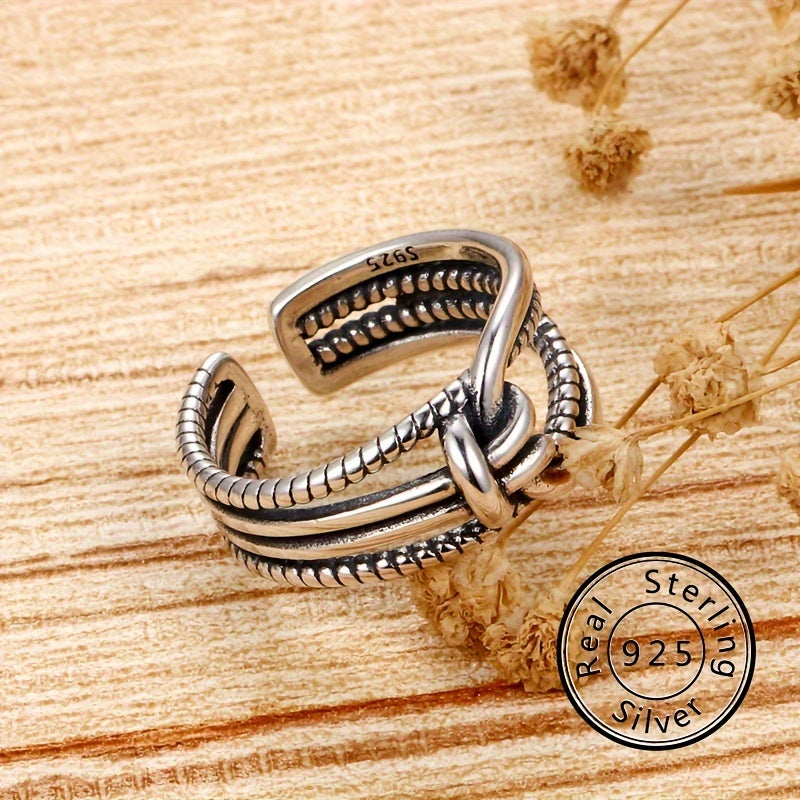 925 Sterling Silver Retro Knot Cuff Ring, Gold Plated
